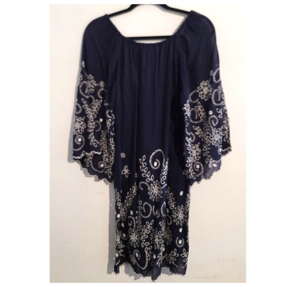 Yoana Baraschi Cotton Eyelet Floral Embroidered Dress Blue White XS - Picture 2 of 8